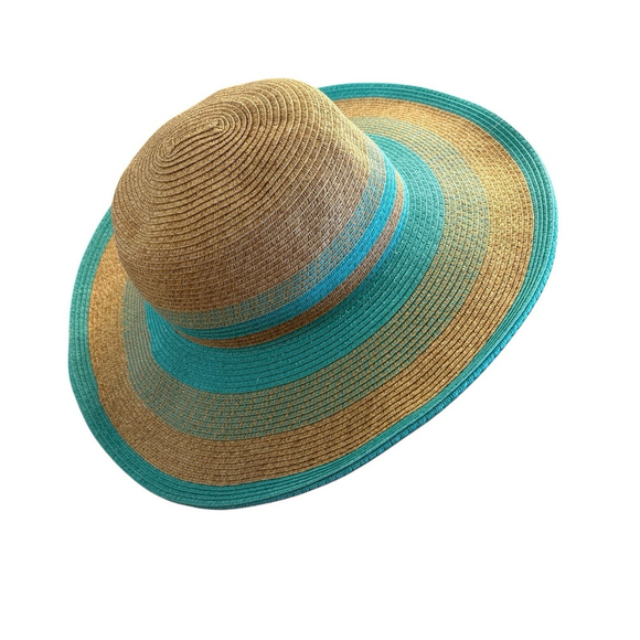 NWT April Cornell Sun Hat Straw Wide Brim Sun Hat Paper Aquamarine Aqua Sz 57 cm - Picture 3 of 9